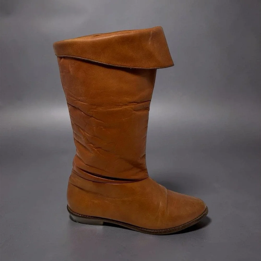 Vintage 70s Thom McAn Womens Tall Brown Leather Campus Slouch Boots US 8.5